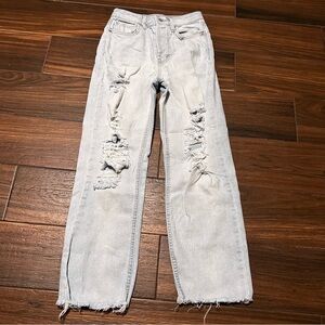Wild Fable‎ High Rise Straight Jeans 00 Light Wash Distressed Torn